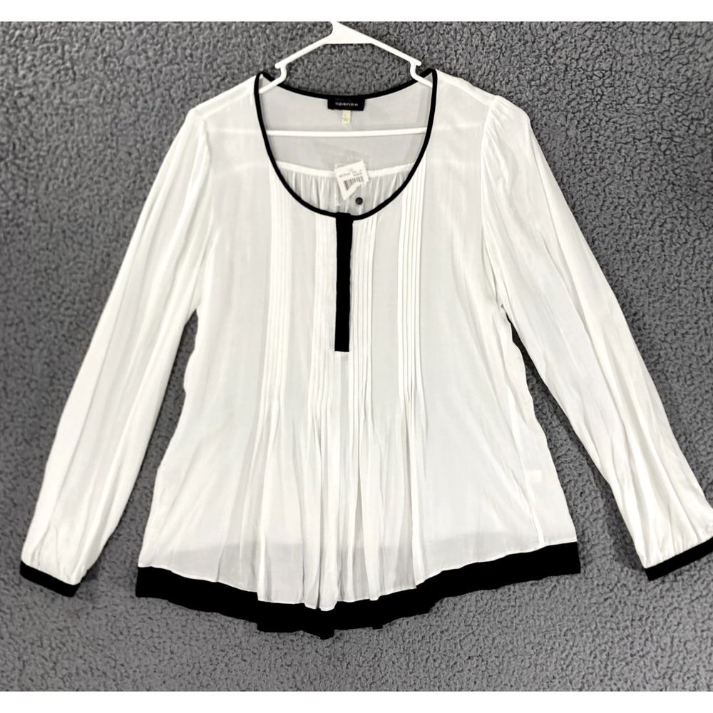 Spense Micro Pleated Pintuck Peplum Sheer Career Office Top White Womens L NWT